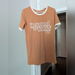 Hey Good Lookin' Graphic Ringer Tee - Rust with White Trim